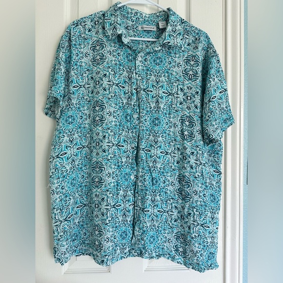 Cubavera Men's Teal Tile-Print Button-Down Shirt size XL - Picture 1 of 6